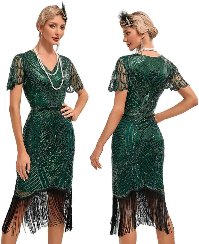 1920s Flapper Dresses for Women Great Gatsby Roaring 20s Dresses Sequin Tassel Fringe Cocktail Dress