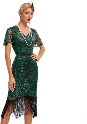 1920s Flapper Dresses for Women Great Gatsby Roaring 20s Dresses Sequin Tassel Fringe Cocktail Dress