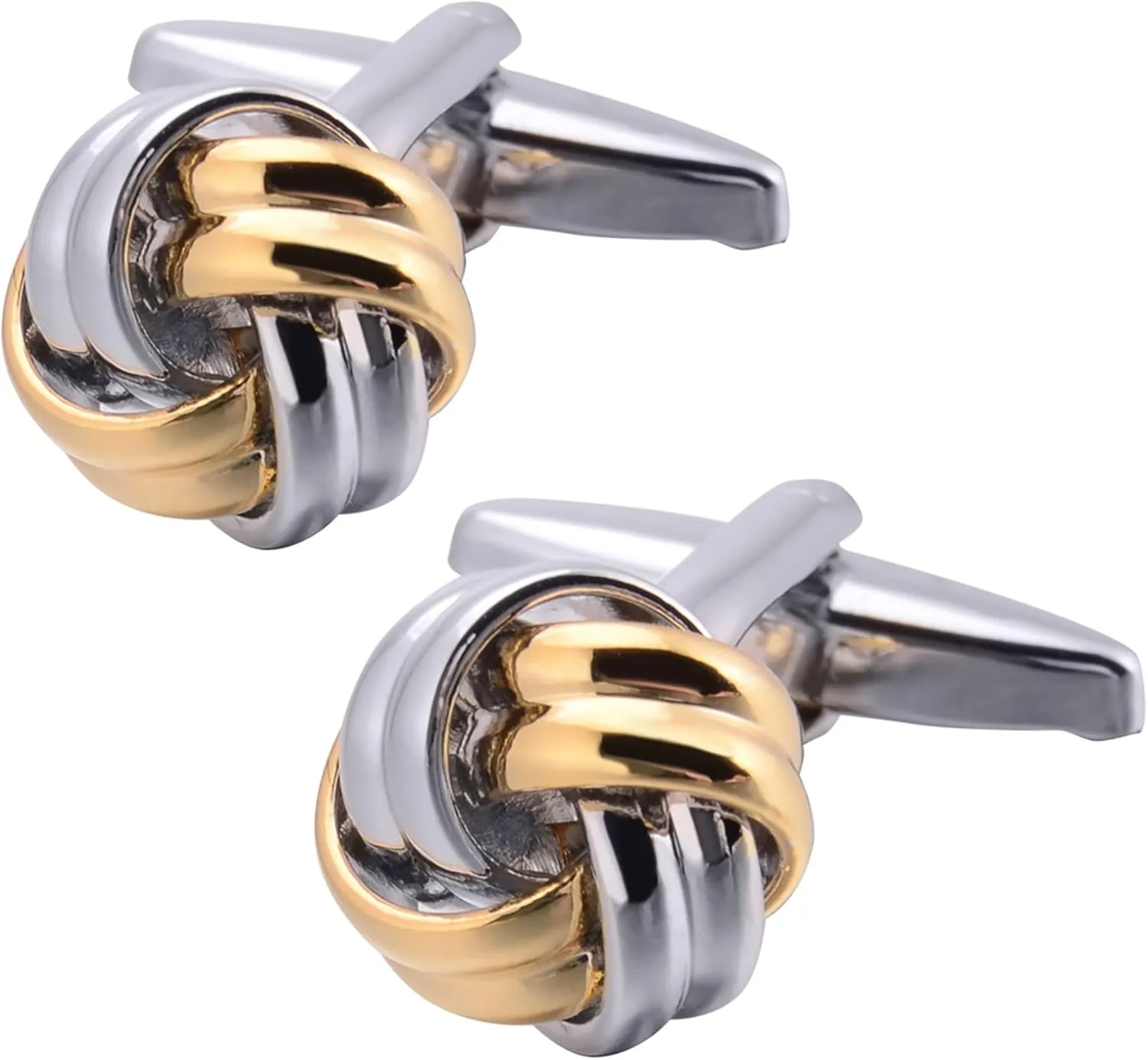 2 Tone Gold & Sliver Knot Cuff Links for French Tuxedo Shirt Stainless Steel Metal Shirt Cufflinks In Gift Box for Anniversary
