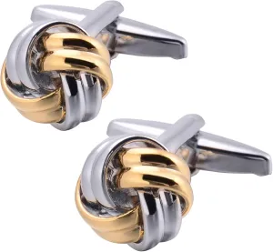 2 Tone Gold & Sliver Knot Cuff Links for French Tuxedo Shirt Stainless Steel Metal Shirt Cufflinks In Gift Box for Anniversary