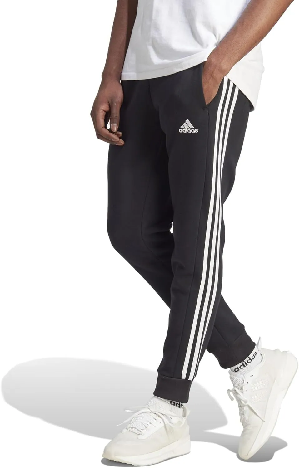 adidas Mens Essentials Fleece Striped Joggers Training Casual Comfort Technology - Blue