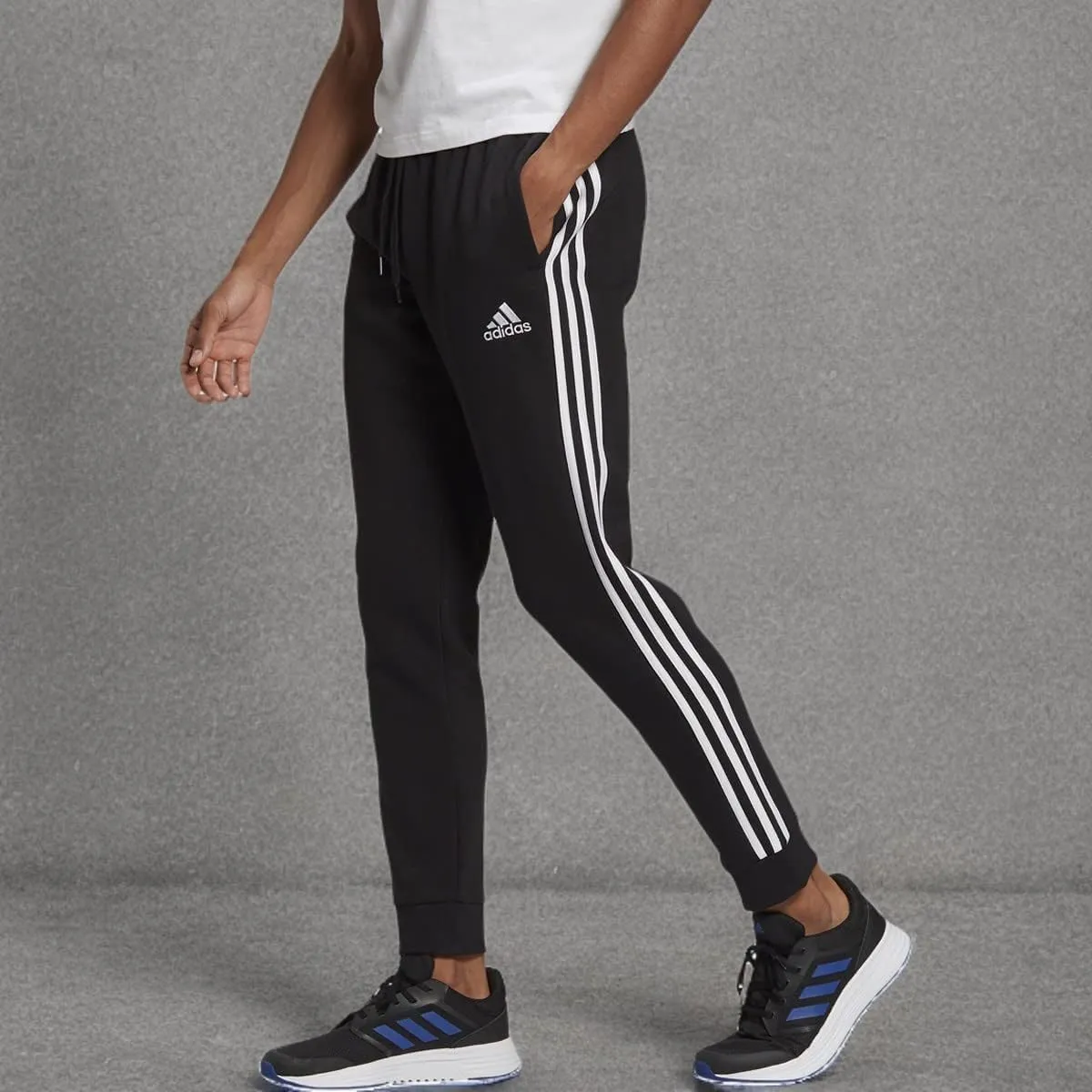 adidas Mens Essentials Fleece Striped Joggers Training Casual Comfort Technology - Blue