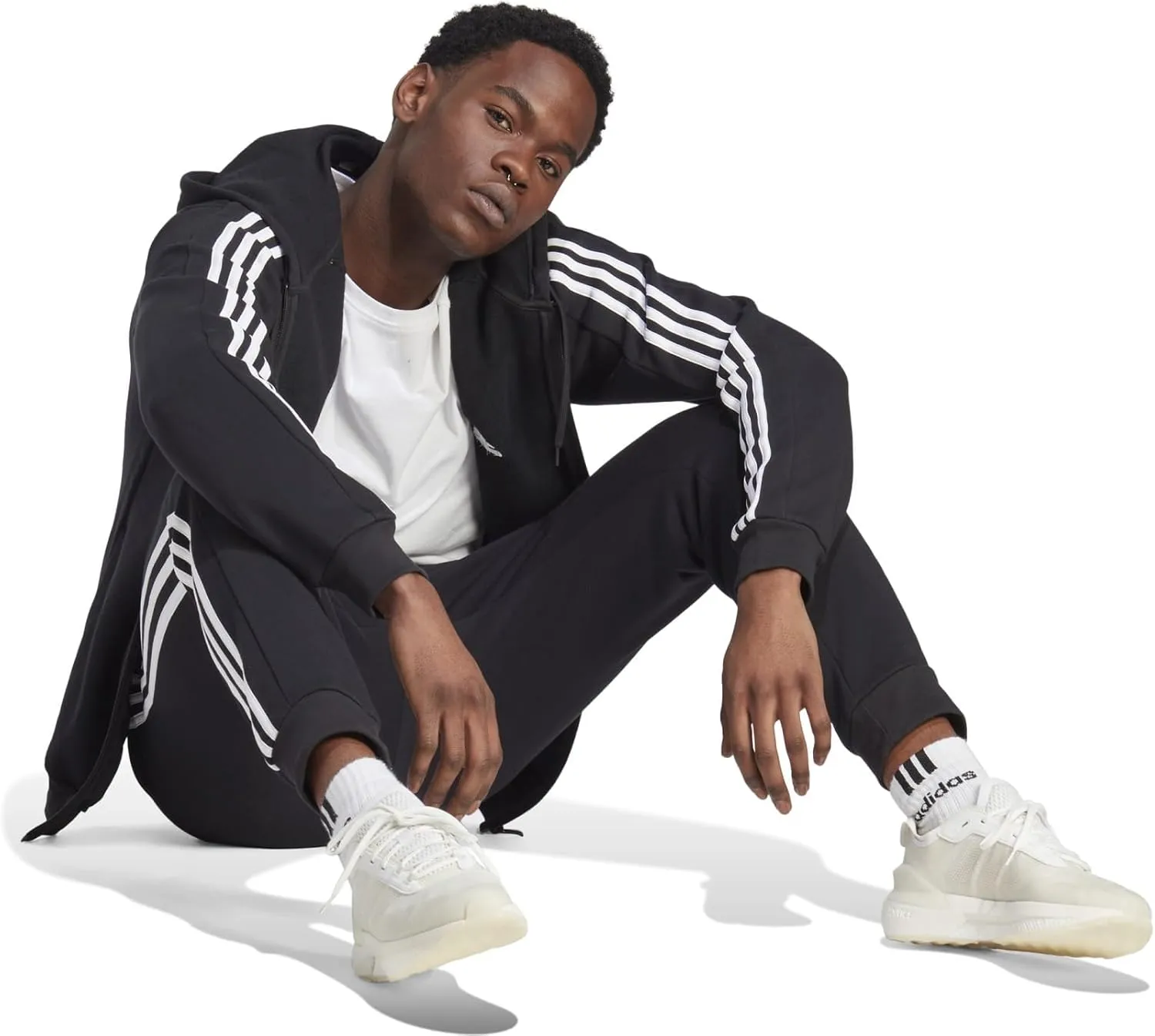 adidas Mens Essentials Fleece Striped Joggers Training Casual Comfort Technology - Blue