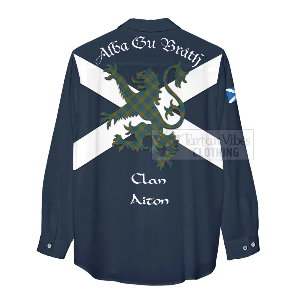 Aiton Tartan Lion Rampant Women's Casual Shirt Proudly Display Your Heritage with Alba Gu Brath and Clan Name