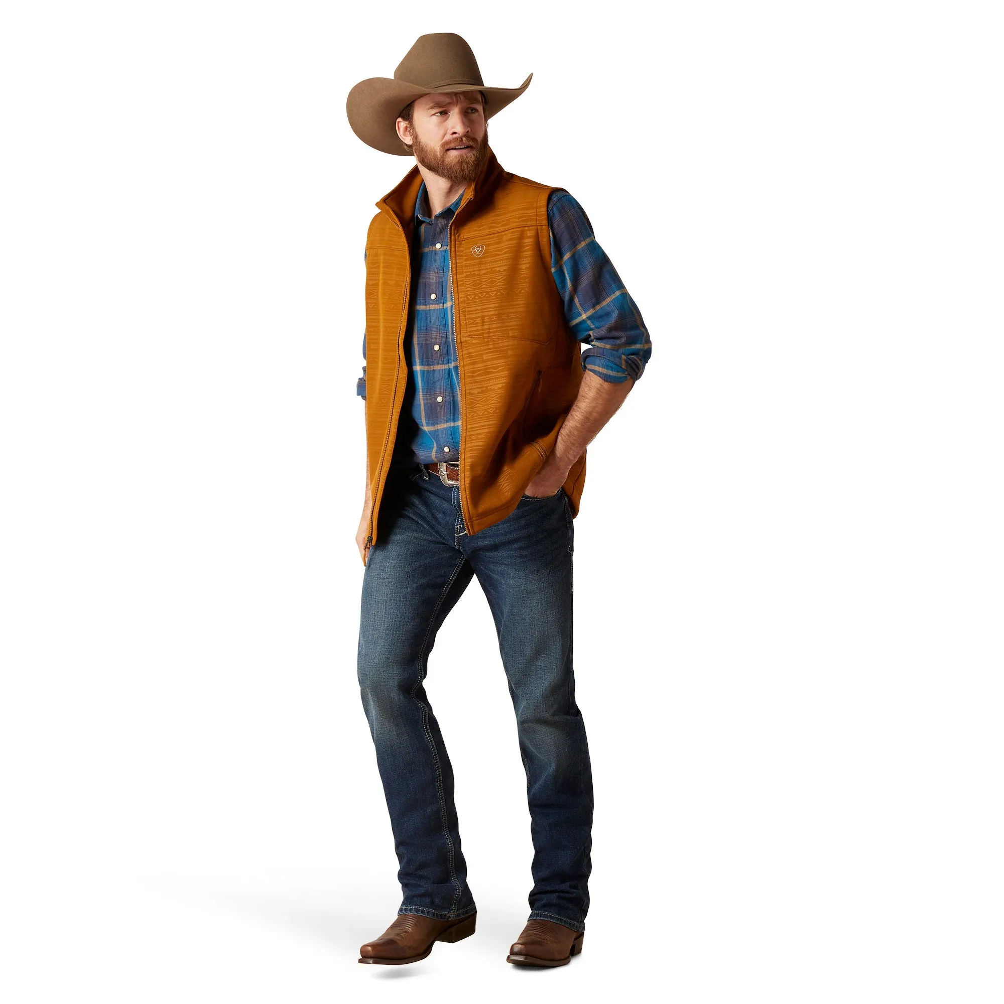 Ariat Men's Logo 2.0 Chestnut Brown Embossed Softshell Vest 10046613