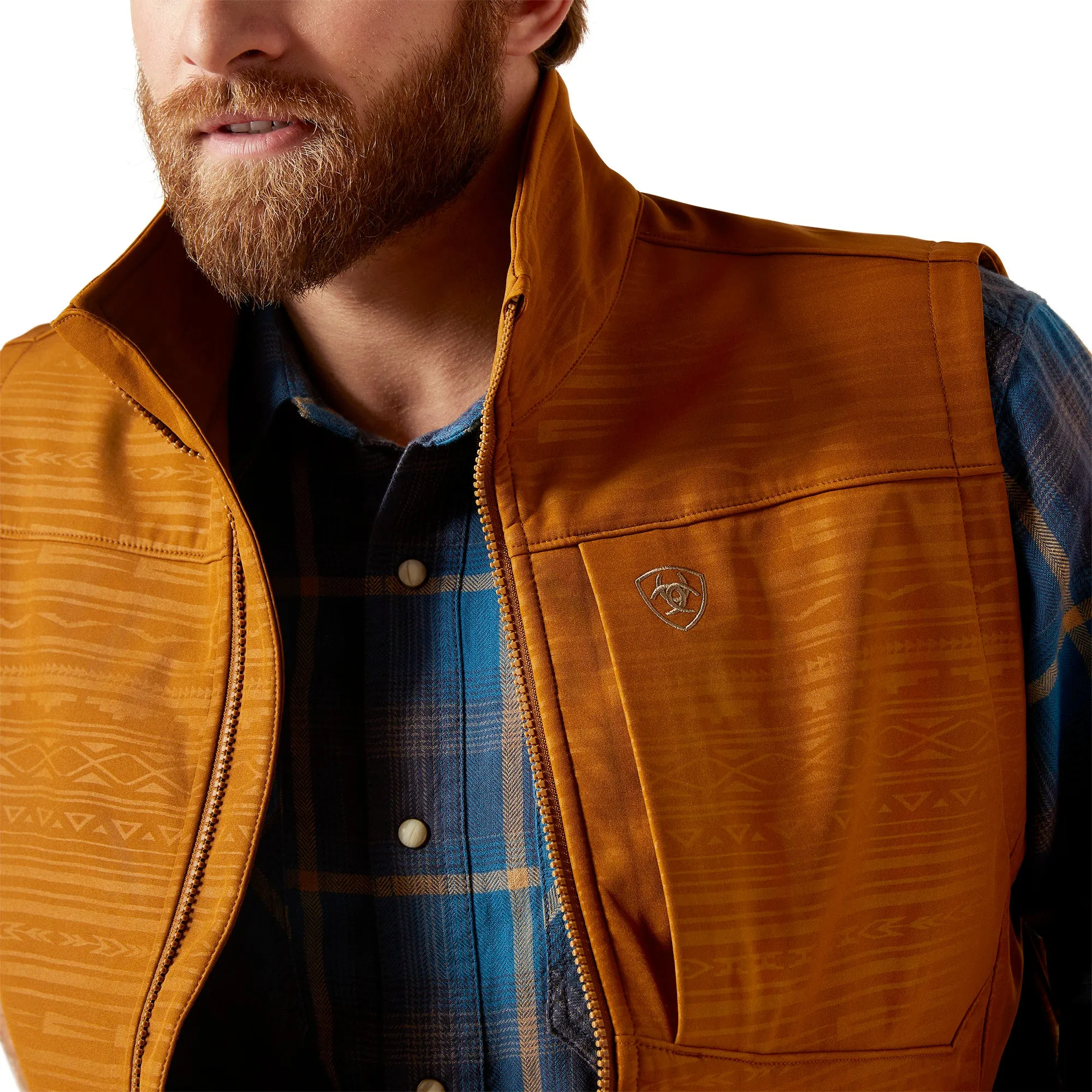 Ariat Men's Logo 2.0 Chestnut Brown Embossed Softshell Vest 10046613