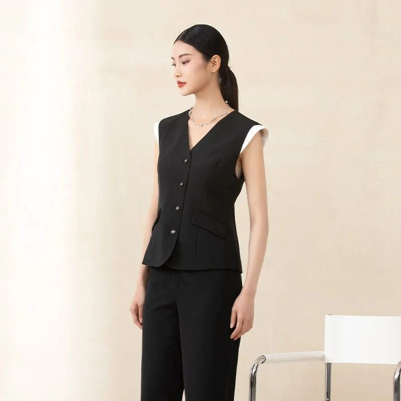 Black Sleeveless Suit Vest