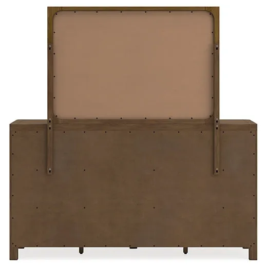 Cabalynn California King Panel Bed with Storage with Mirrored Dresser and Chest