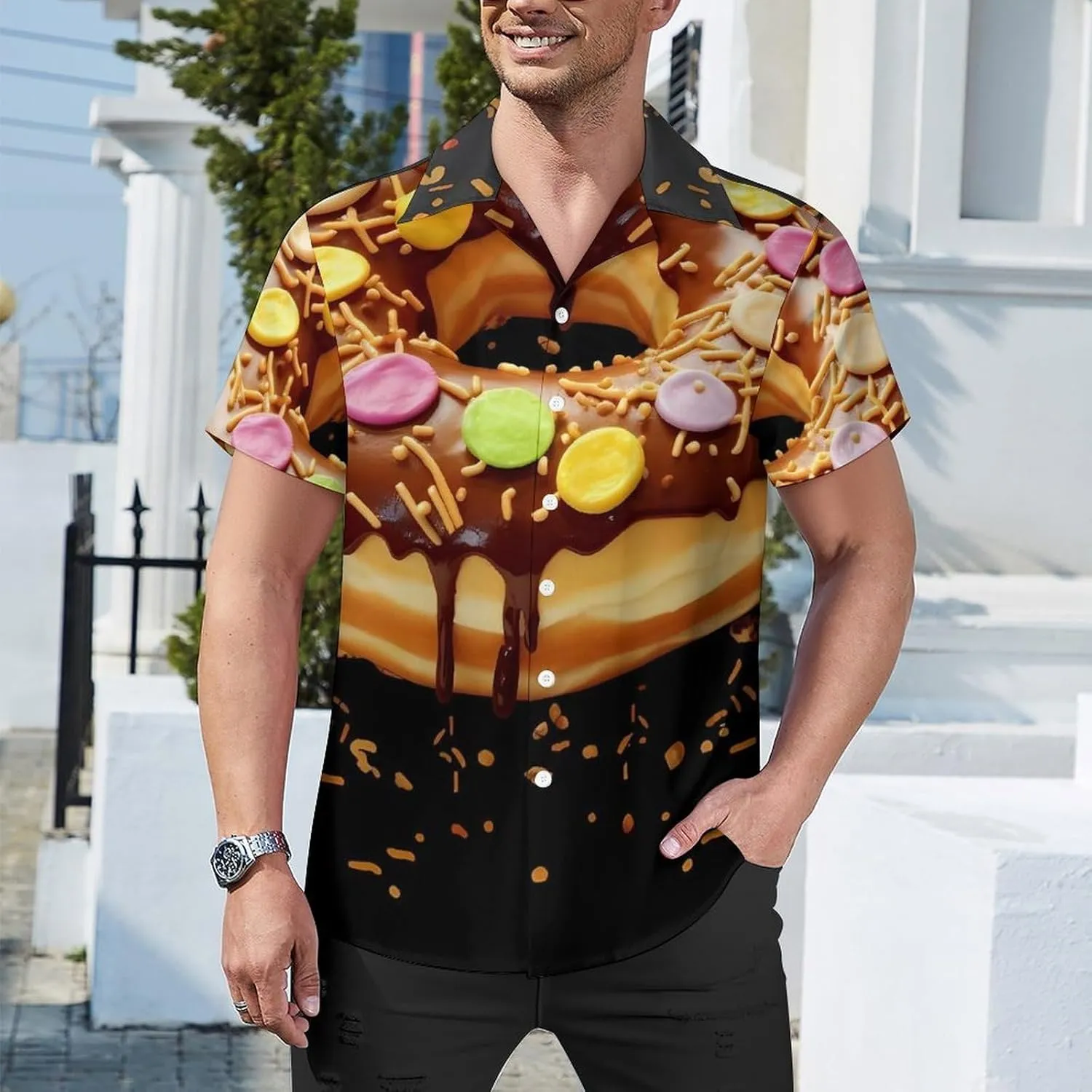 Donut2 Print Cuban Collar Shirt Classic Design for Comfort and Style