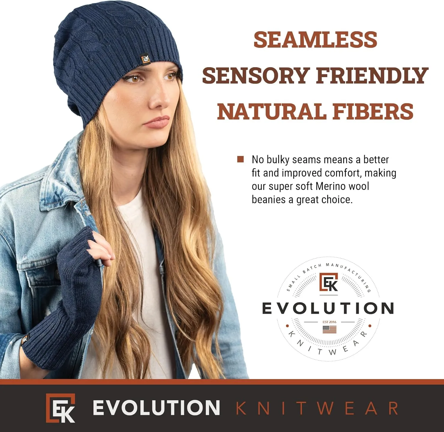Evolution Knitwear Wool Cable Knit Beanie Hat for Men or Women - Super Soft Merino Wool - Made in The USA