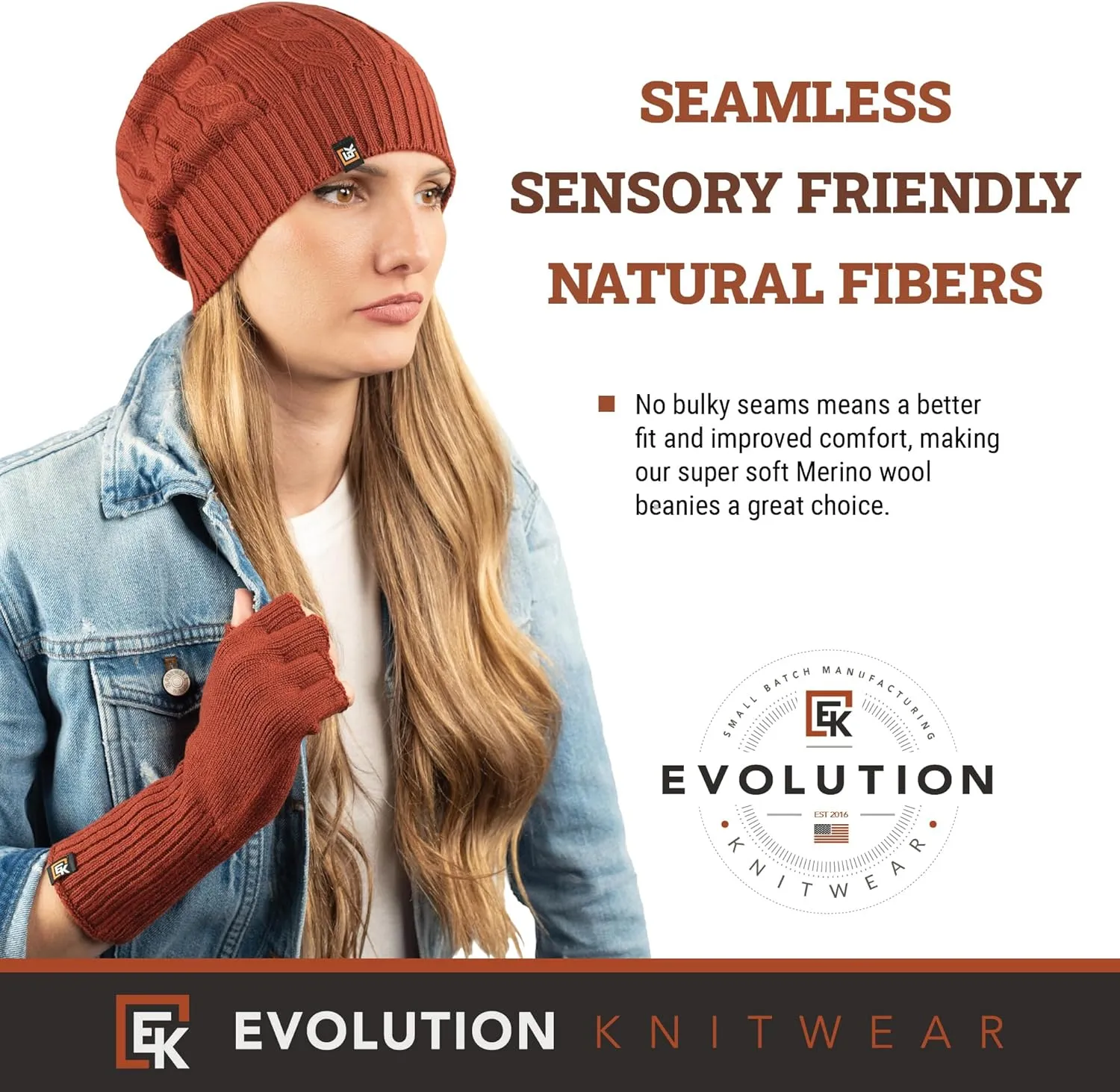 Evolution Knitwear Wool Cable Knit Beanie Hat for Men or Women - Super Soft Merino Wool - Made in The USA