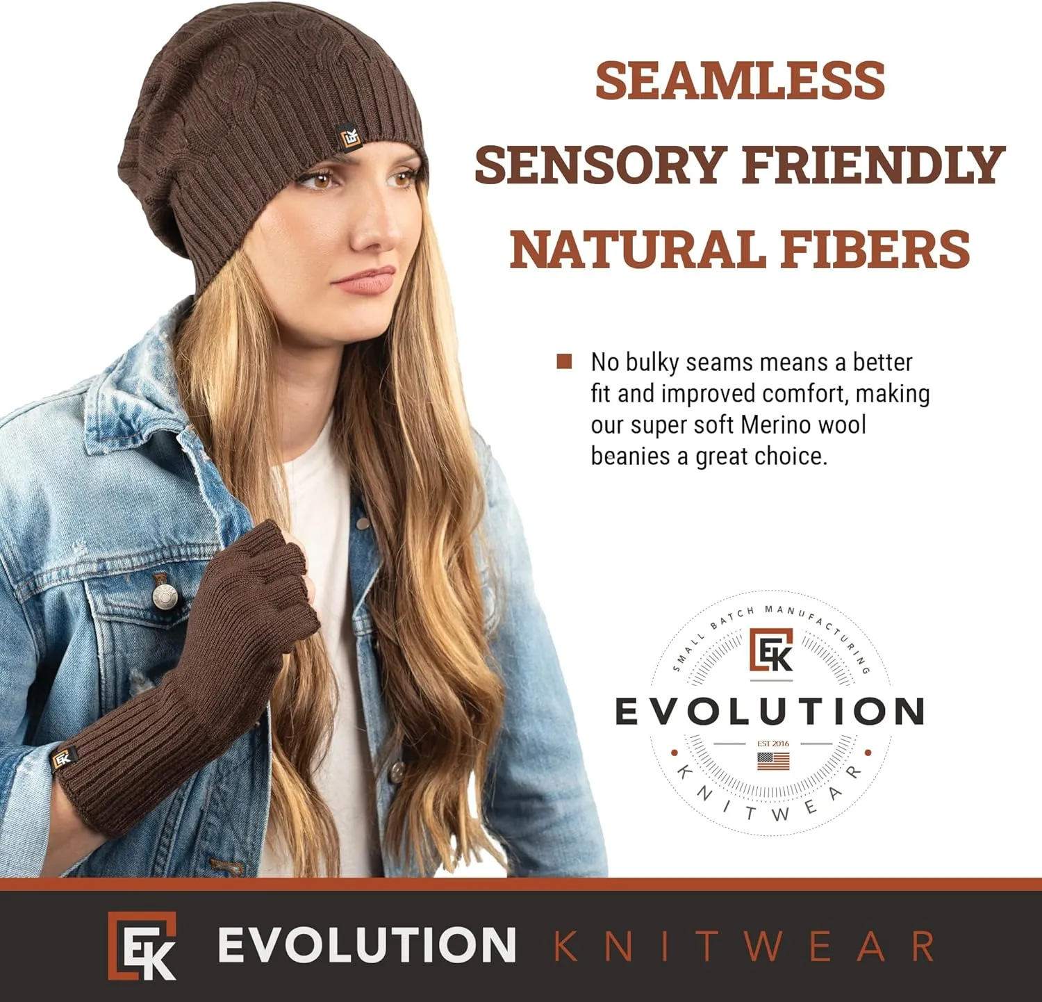 Evolution Knitwear Wool Cable Knit Beanie Hat for Men or Women - Super Soft Merino Wool - Made in The USA