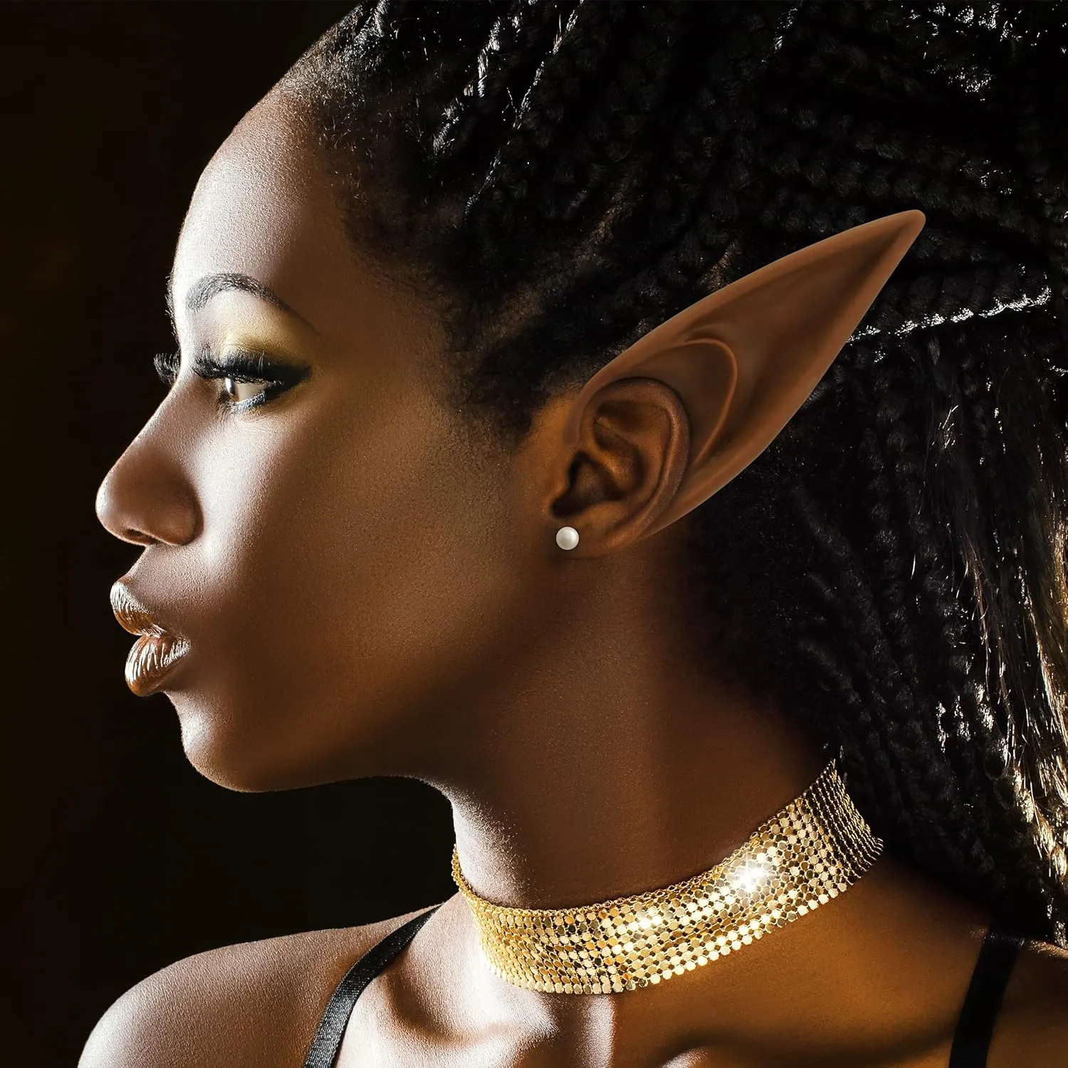 FRESHME Brown Tan Dark Elf Ears - Halloween Renaissance LARP Masquerade Fairy Cosplay Ears for Black Skin