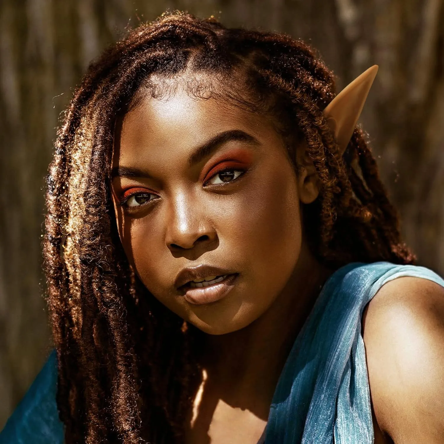 FRESHME Brown Tan Dark Elf Ears - Halloween Renaissance LARP Masquerade Fairy Cosplay Ears for Black Skin