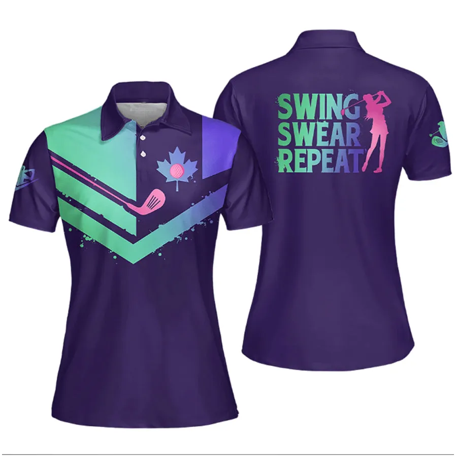 Gradient Swing Swear Repeat Flag Canada Swing Swear Repeat Golfer Gift Color Sleeveless Polo Shirt
