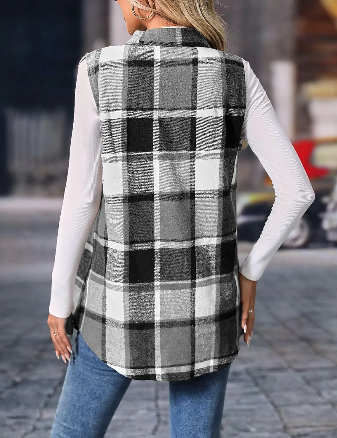 IDEALSANXUN Plaid Vest for Women Fall Winter Flannel Sleeveless Jacket Cardigan Outerwear