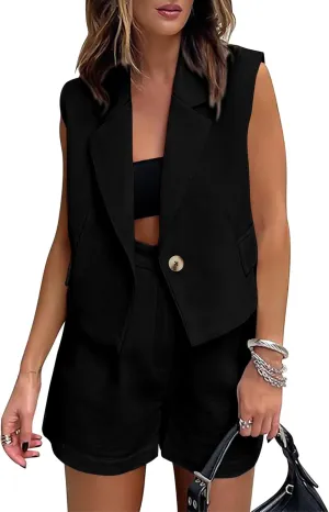 KIRUNDO 2 Piece Sets for Women Summer Outfits Business Casual Vest and Shorts Set Lightweight Sleeveless Matching Clothes