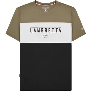Lambretta Mens Panel Crew Neck T-Shirt  - Khaki/Black