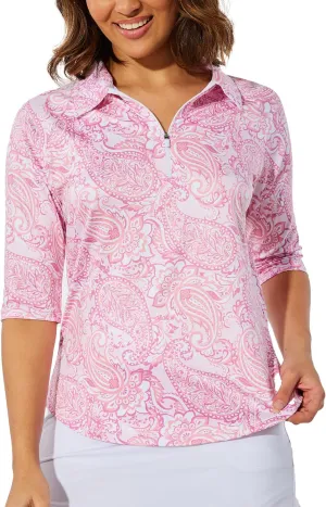M MOTEEPI 3/4 Length Sleeve Womens Golf Polo Shirt Ladies Workout Tops Polo Shirts for Women Golf Pullover