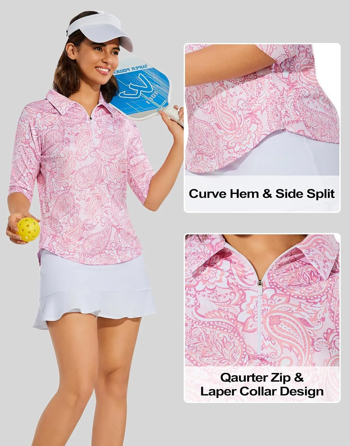 M MOTEEPI 3/4 Length Sleeve Womens Golf Polo Shirt Ladies Workout Tops Polo Shirts for Women Golf Pullover