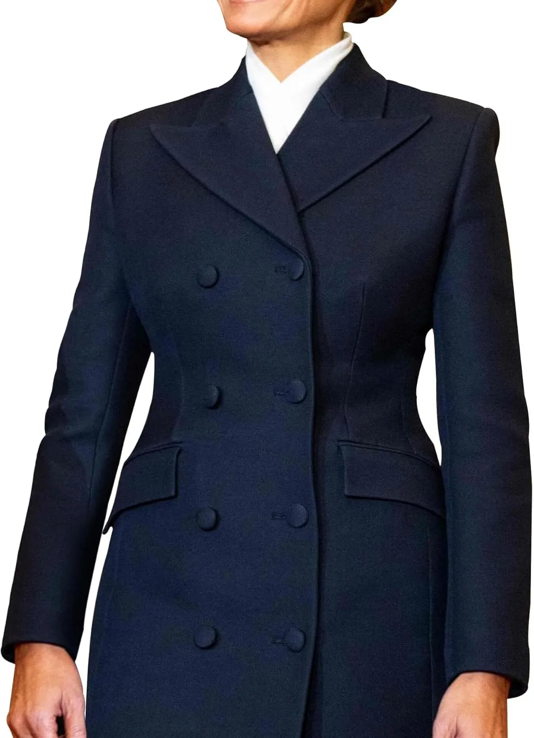 Melania Trump First Lady Inauguration Dress 2025 Double-Breasted Wool Long Coat, Professional Winter Outerwear