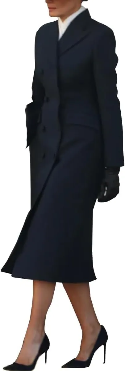 Melania Trump First Lady Inauguration Dress 2025 Double-Breasted Wool Long Coat, Professional Winter Outerwear