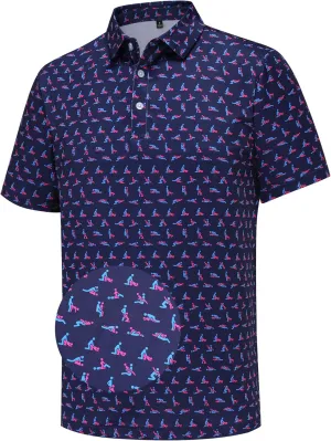 Mens Golf Polo Shirts Short Sleeve Dry Fit Performance Moisture Wicking Casual Funny Golf Polo Shirts for Men