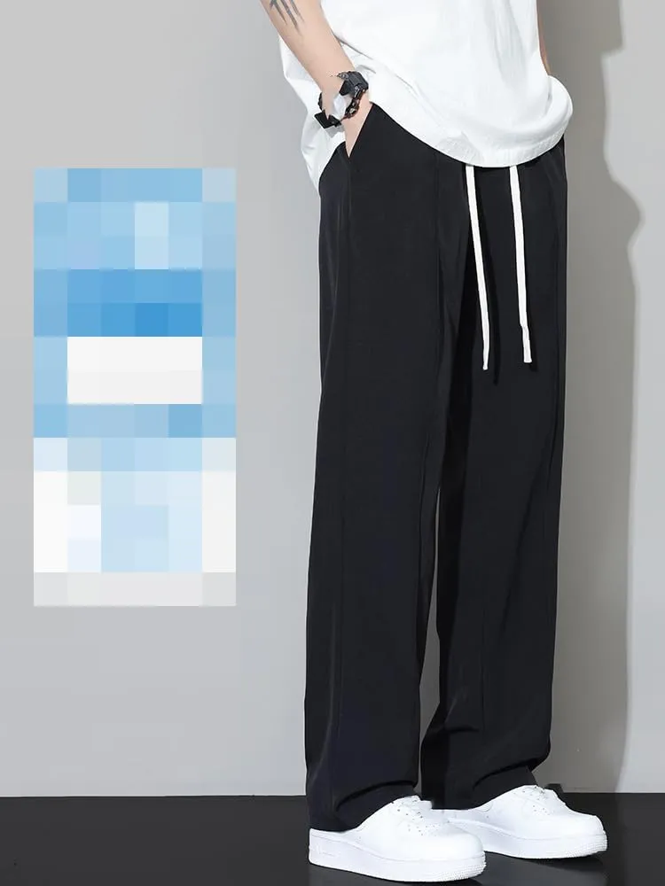 Men's Pant Ice Silk Casual Summer Lightweight Loose Wide Leg Dress Summer Straight Leg Sports Trouser for Men