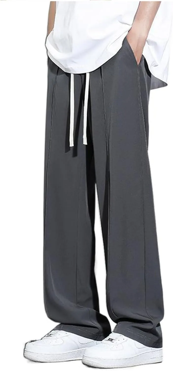 Men's Pant Ice Silk Casual Summer Lightweight Loose Wide Leg Dress Summer Straight Leg Sports Trouser for Men