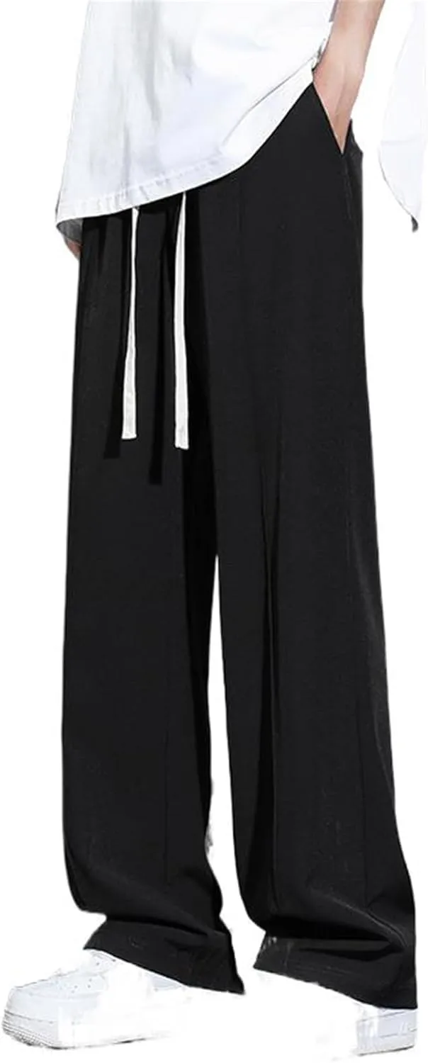 Men's Pant Ice Silk Casual Summer Lightweight Loose Wide Leg Dress Summer Straight Leg Sports Trouser for Men
