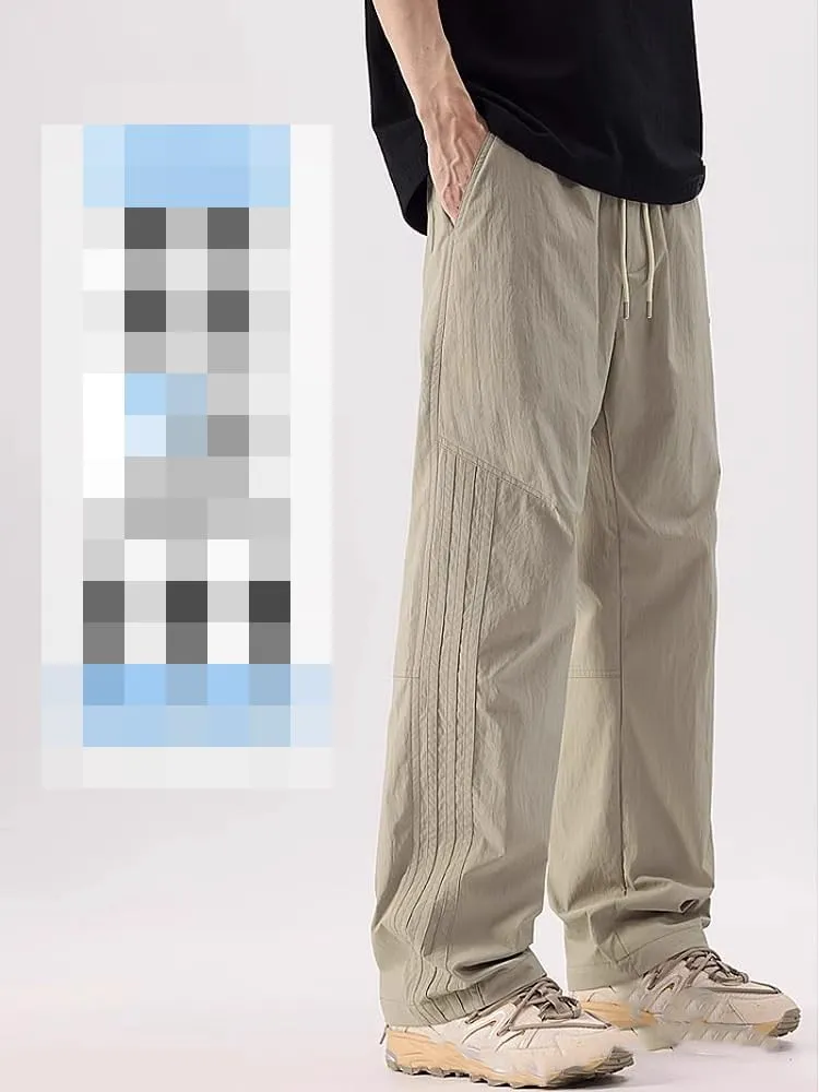 Men's Pant Ice Silk Casual Summer Loose Straight Leg Cargo Trouser for Men