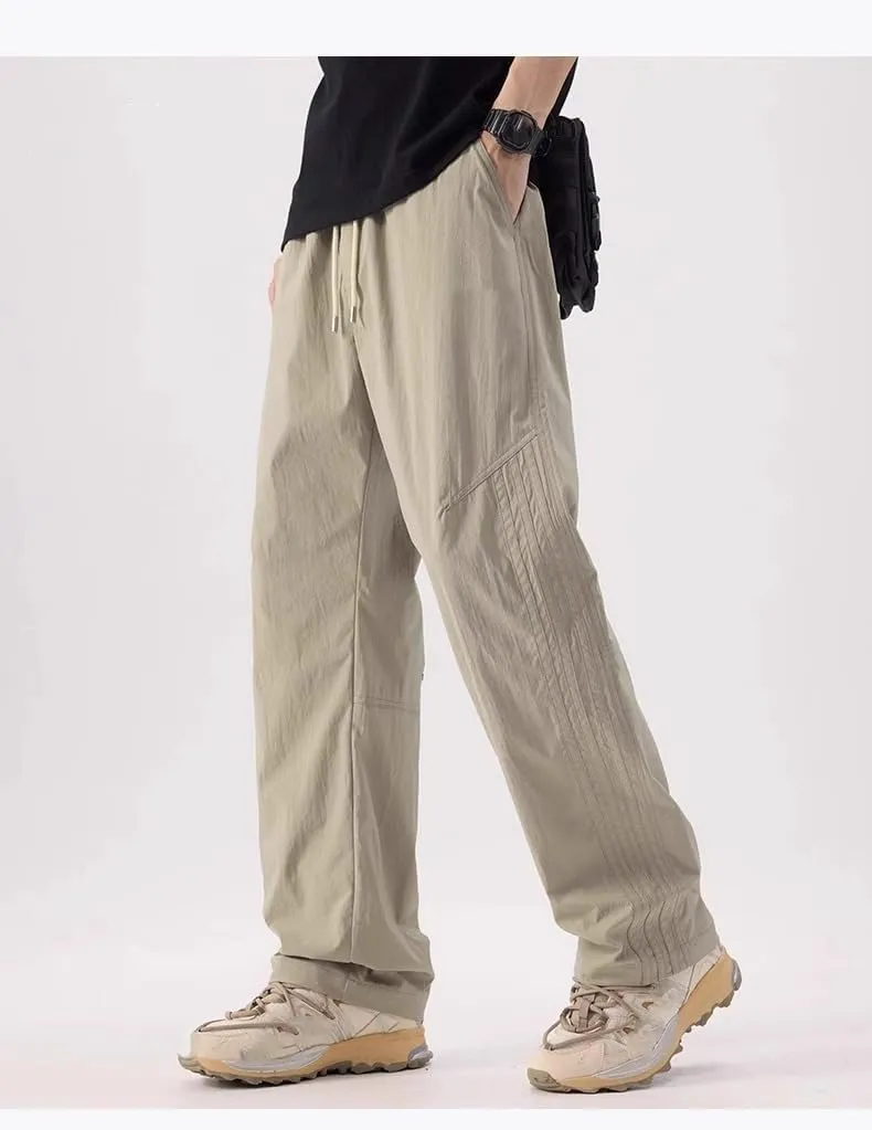 Men's Pant Ice Silk Casual Summer Loose Straight Leg Cargo Trouser for Men