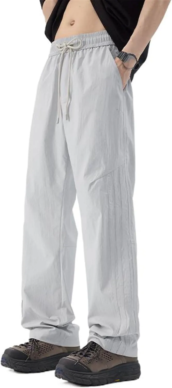 Men's Pant Ice Silk Casual Summer Loose Straight Leg Cargo Trouser for Men