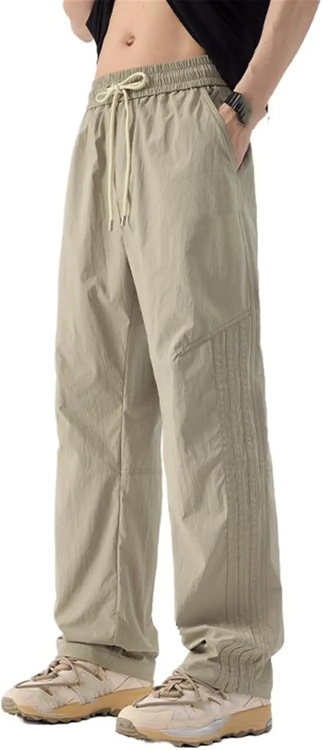 Men's Pant Ice Silk Casual Summer Loose Straight Leg Cargo Trouser for Men