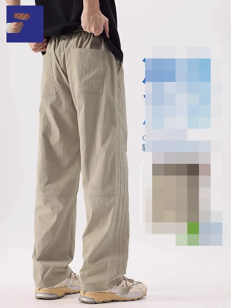 Men's Pant Ice Silk Casual Summer Loose Straight Leg Cargo Trouser for Men