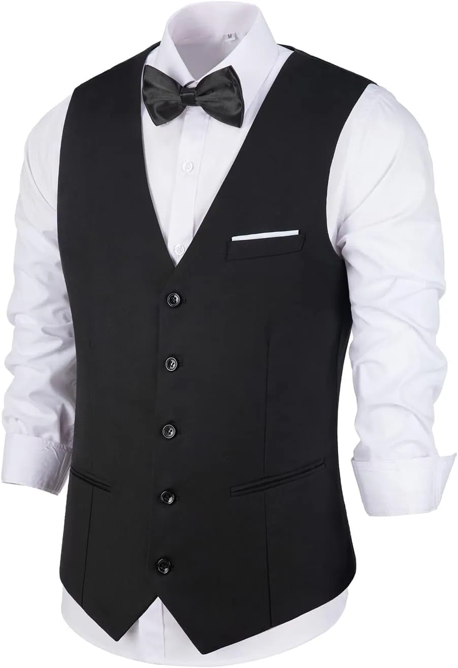 Men's Suits Vest V-Neck Sleeveless Slim Fit Jacket Groomman Casual Suit Vests for Wedding Formal Party Tuxedo for Men