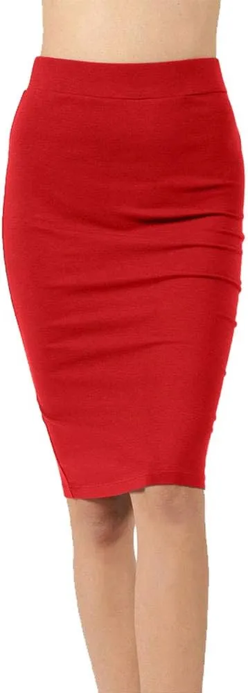 NioBe Clothing Women's High Waist Bodycon Midi Cotton Fitted Pencil Skirt
