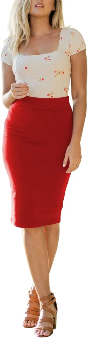 NioBe Clothing Women's High Waist Bodycon Midi Cotton Fitted Pencil Skirt