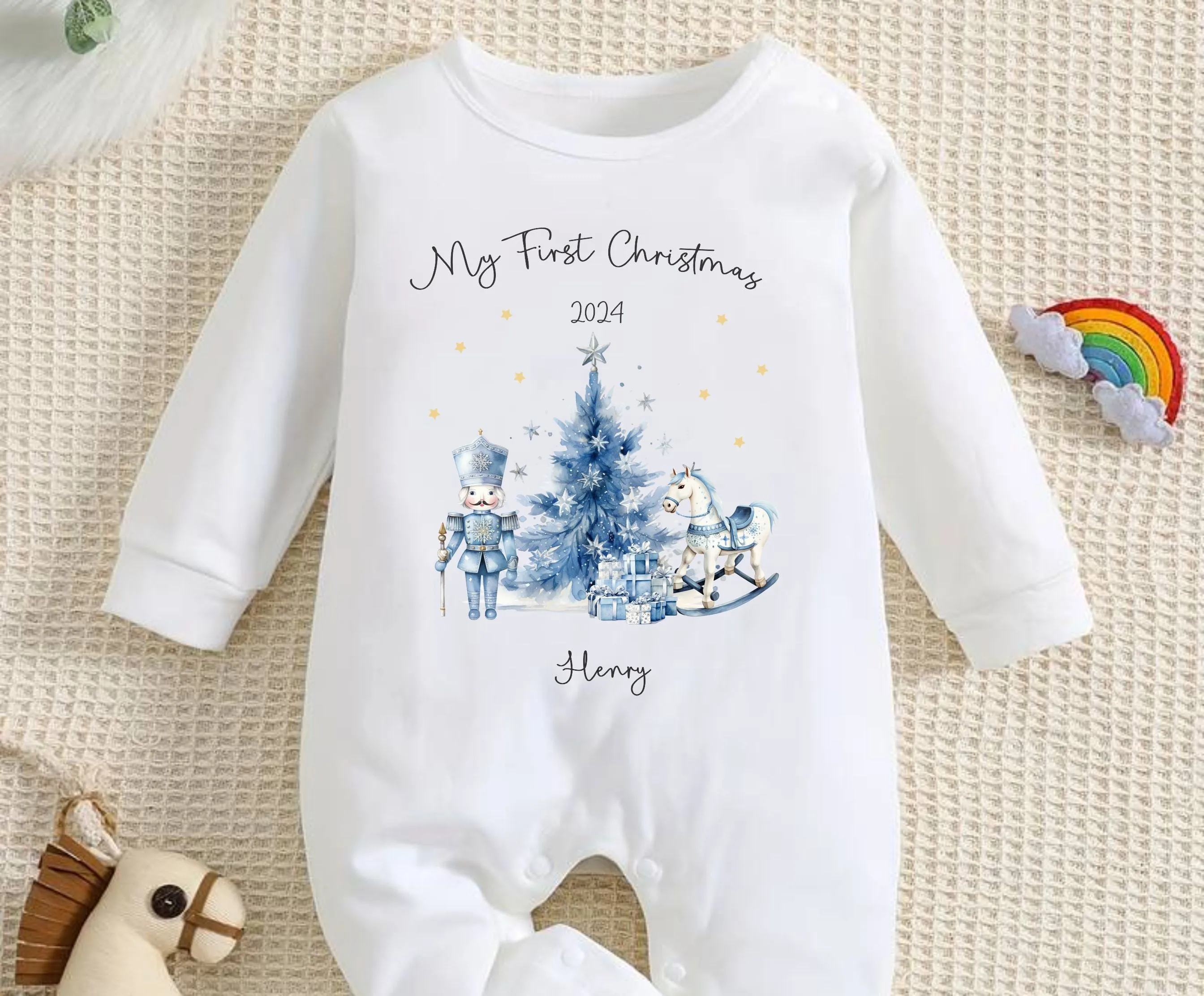 Personalised First Christmas Baby Outfit- My First Christmas Sleepsuit or Vest - 1st Xmas Soldier