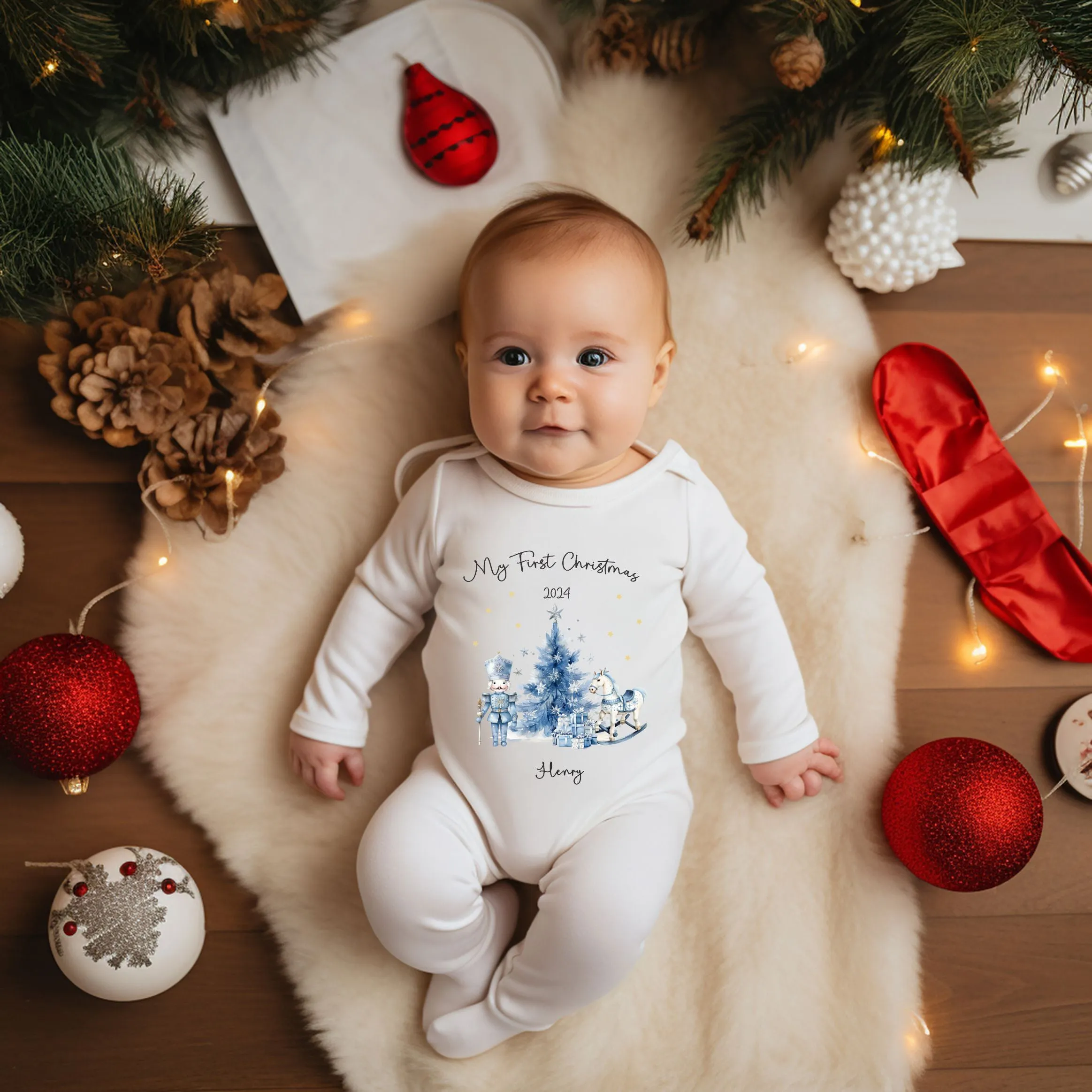 Personalised First Christmas Baby Outfit- My First Christmas Sleepsuit or Vest - 1st Xmas Soldier