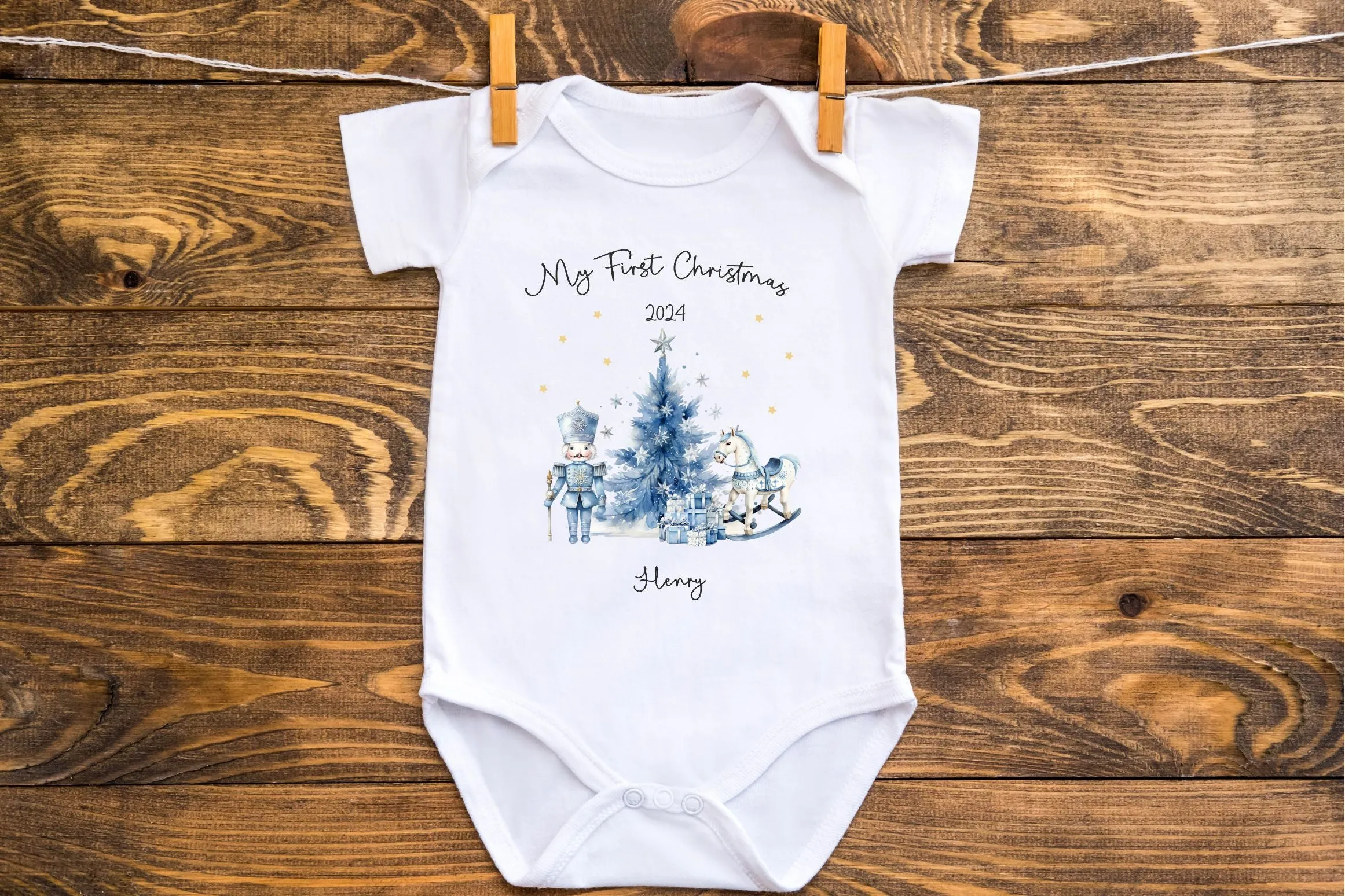 Personalised First Christmas Baby Outfit- My First Christmas Sleepsuit or Vest - 1st Xmas Soldier