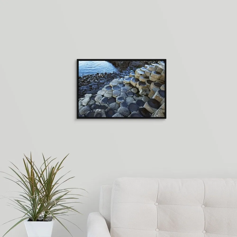 "Basalt Rock Formation, Giant's Causeway, County Antrim, Northern Ireland" Black Float Frame Canvas Art