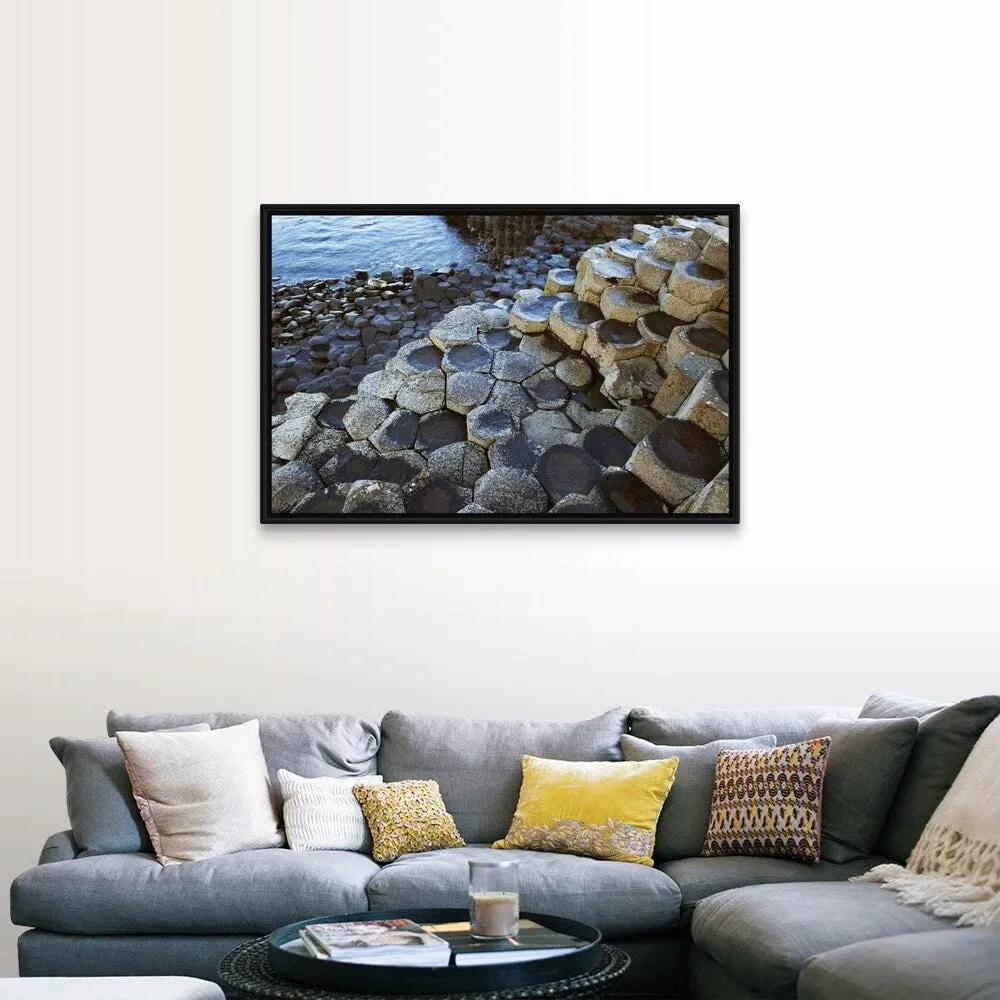 "Basalt Rock Formation, Giant's Causeway, County Antrim, Northern Ireland" Black Float Frame Canvas Art