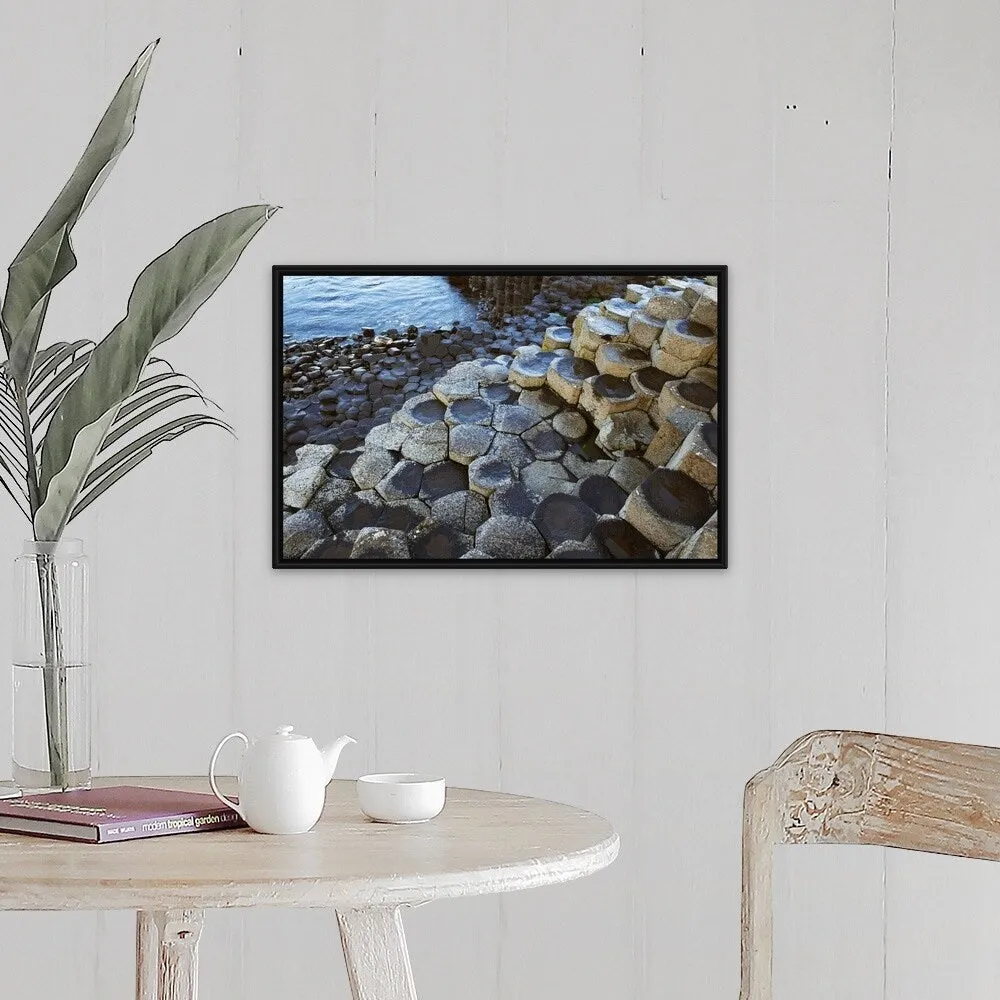 "Basalt Rock Formation, Giant's Causeway, County Antrim, Northern Ireland" Black Float Frame Canvas Art