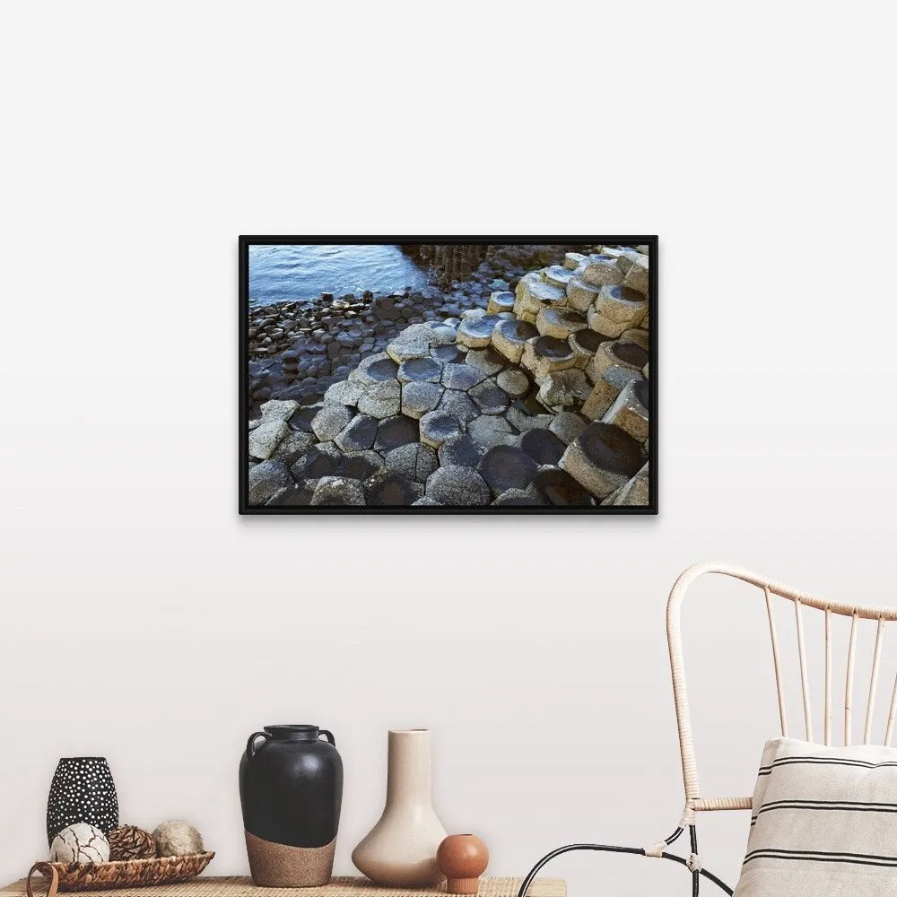 "Basalt Rock Formation, Giant's Causeway, County Antrim, Northern Ireland" Black Float Frame Canvas Art