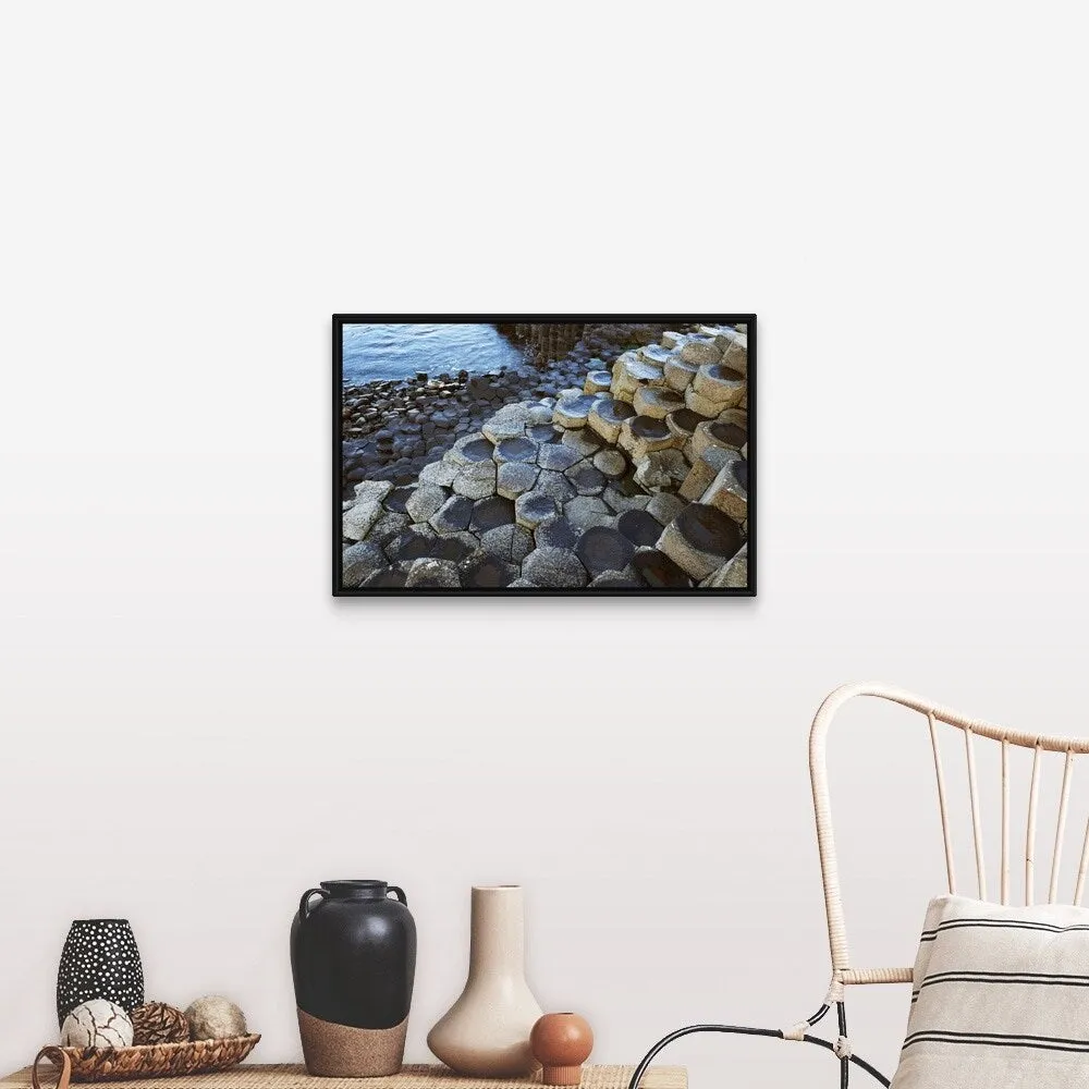 "Basalt Rock Formation, Giant's Causeway, County Antrim, Northern Ireland" Black Float Frame Canvas Art