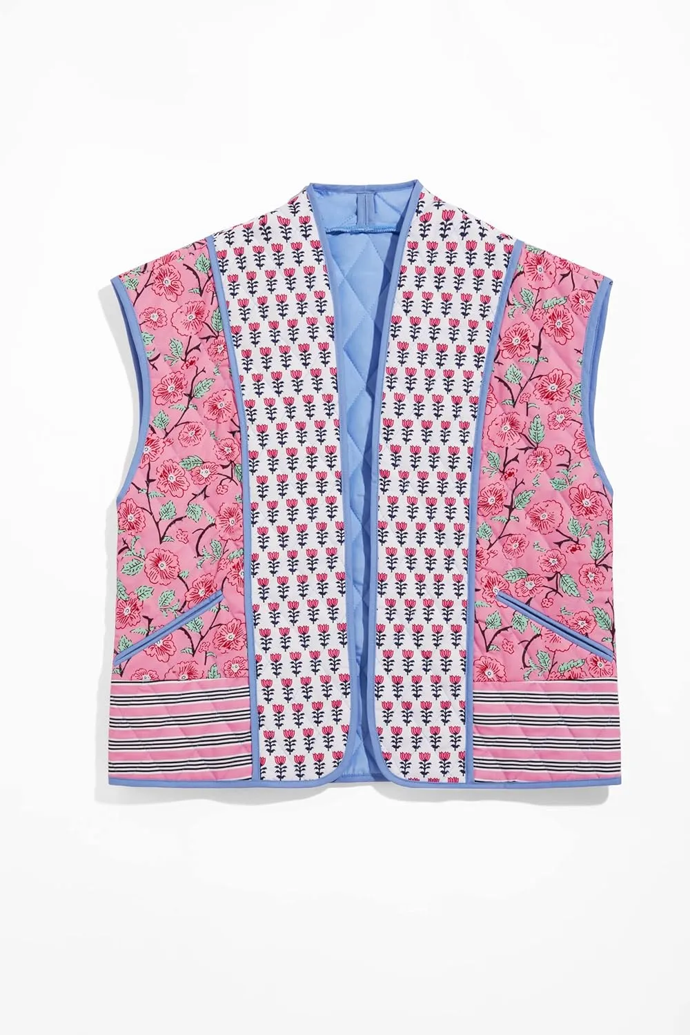 Tankaneo Womens Floral Quilted Puffer Vest Oversized Open Front Cap Sleeve Jacket Sleeveless Patchwork Outerwear