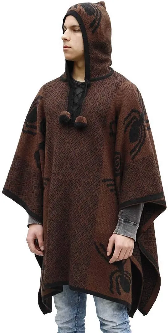 Thick Alpaca Blend Alpaca Wool Poncho For Women Men Cloak Cape Unisex Nazca Lines Design