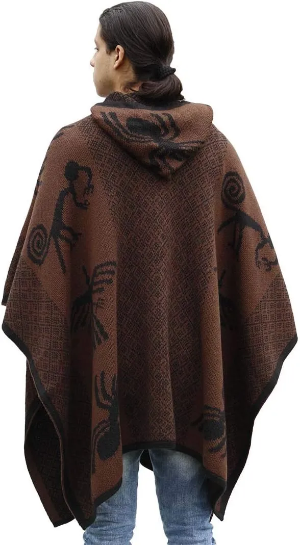 Thick Alpaca Blend Alpaca Wool Poncho For Women Men Cloak Cape Unisex Nazca Lines Design