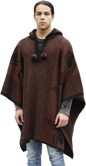Thick Alpaca Blend Alpaca Wool Poncho For Women Men Cloak Cape Unisex Nazca Lines Design